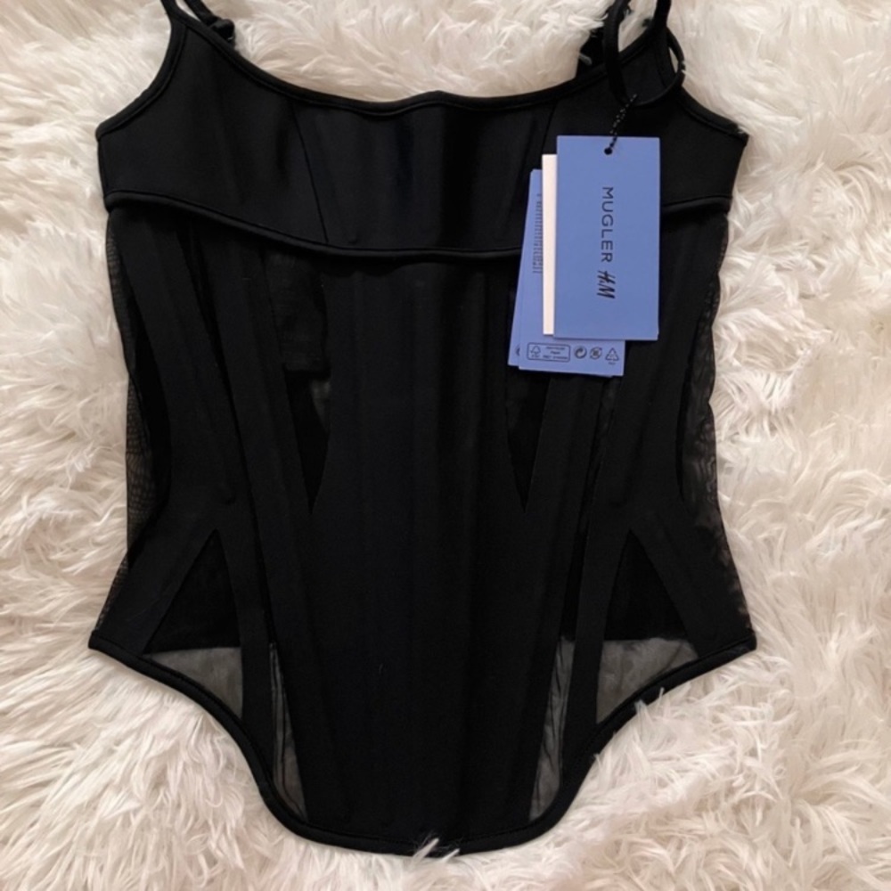 ✯ NEW XXS Mugler x H&M Mesh Paneled Corset Top ✯